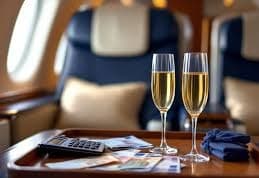 Champagne in het vliegtuig